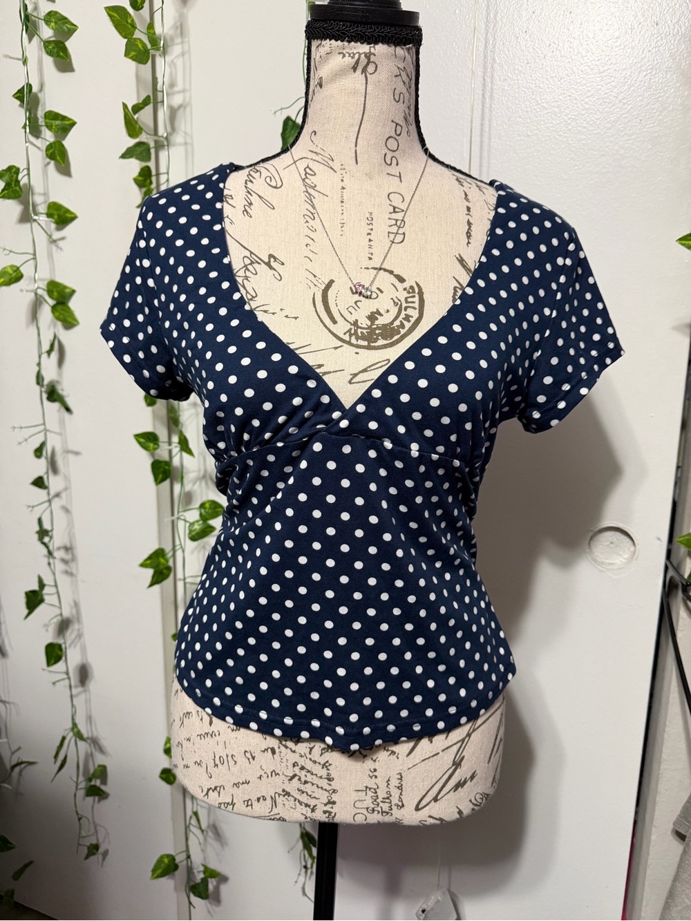 Polka Dot V-Neck Womenβs Top - Navy White
